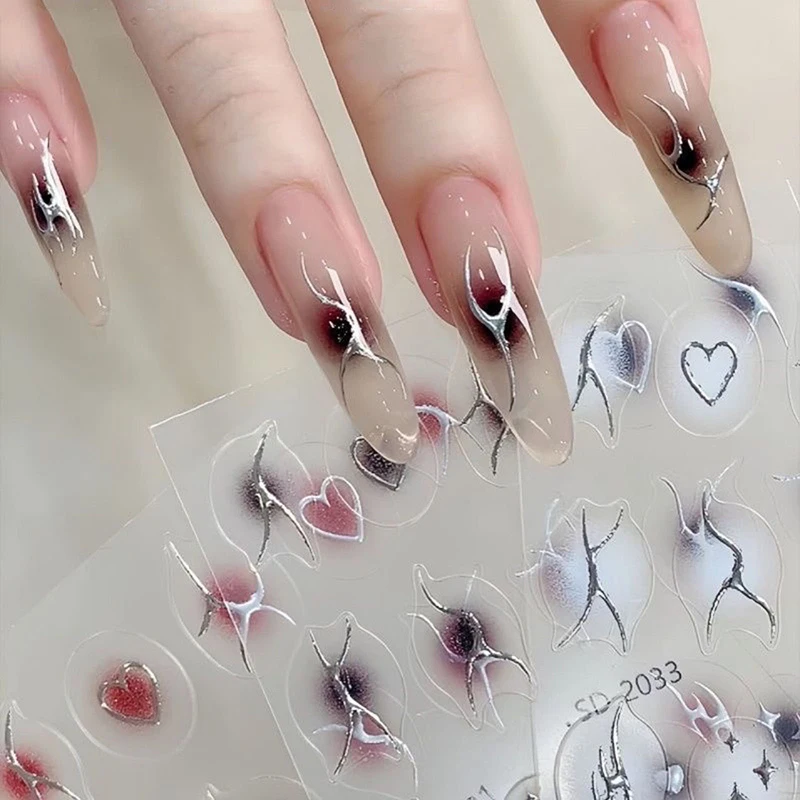 Linha de prata metálica adesivos de manicure de unhas metal cromo listra videira chama adesivo decalques fita redemoinho sliders franceses decoração folhas