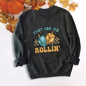 يرونني سترة حانوكا رولين قميص هدايا عطلة هانوكا هدية يهودية سترة هانوكا سترة أنثى سترة حانوكا سترة يهودية أعلى 6 مبيعات للملابس اليهودية - رقم 5