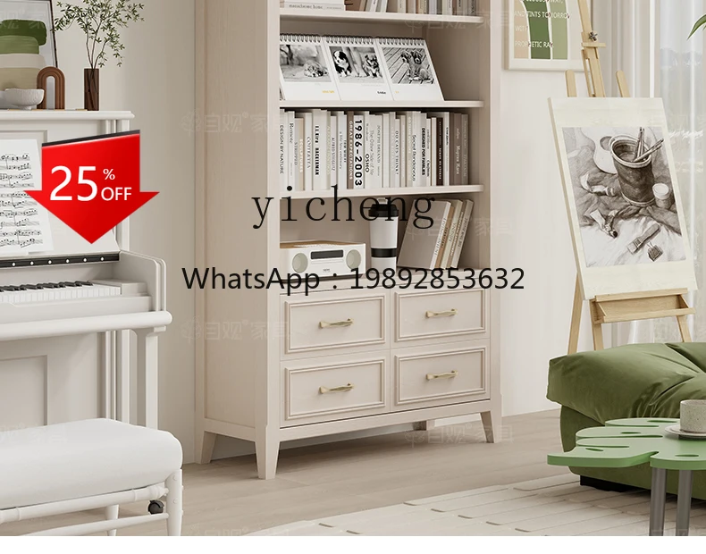 

ZZ Bookcase Display Cabinet Solid Wood Bookshelf Multifunctional Locker French Cream Wind Furniture