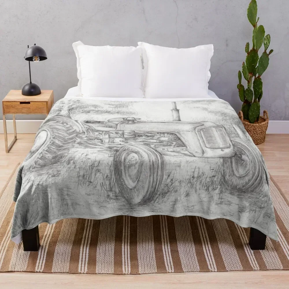 

Massey Ferguson 35 tractor drawing Throw Blanket For Sofa Thin Thermal Beach Summer Beddings Blankets