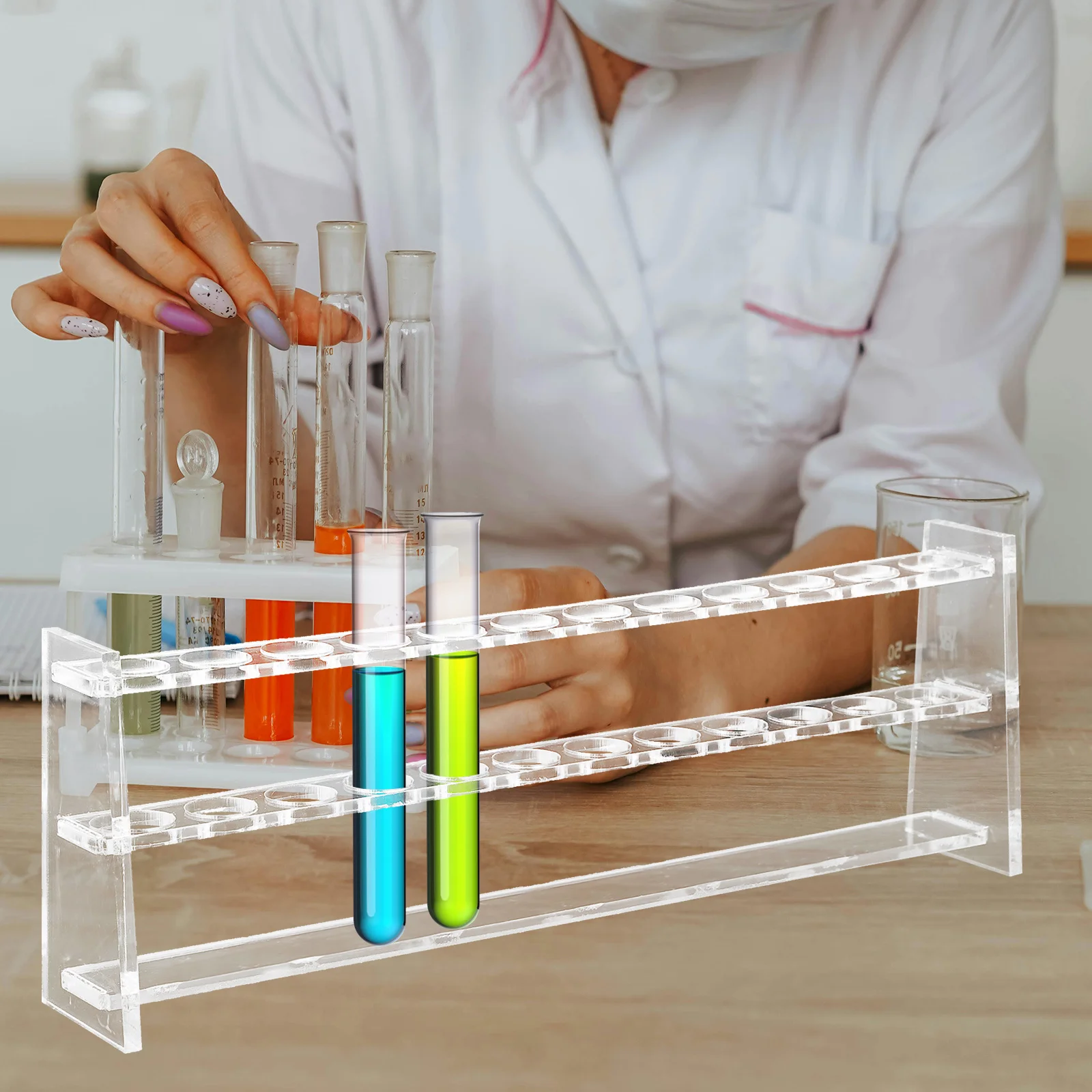Rack de tubo de ensaio acrílico transparente, organizador de laboratório reutilizável, suporte de armazenamento de amostragem de centrífuga, experimento científico