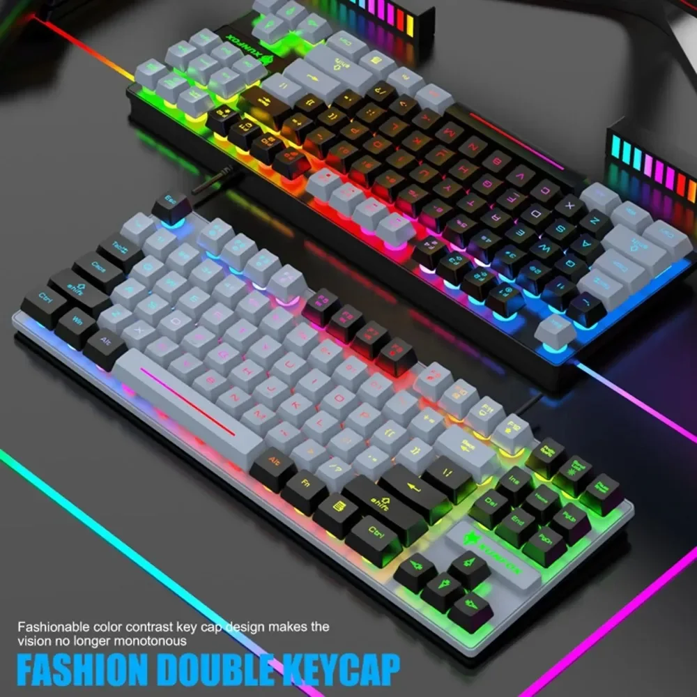 

K10 87 Key USB Wired Gaming Keyboard with Rainbow LED Backlight Mechanical Feel for Typing and Gaming Lovers