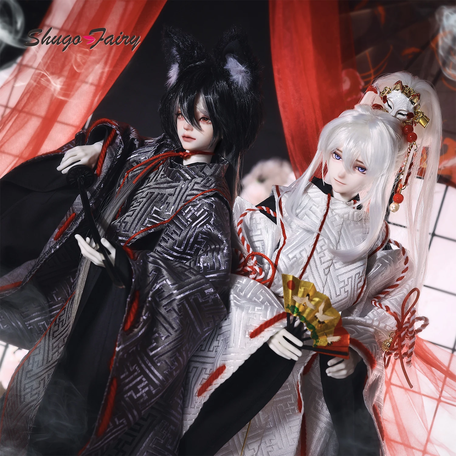 دمية Bjd 1/4 Aoki مجموعة كاملة من ضريح إيناري المجوف للرجال كيمونو ياباني نمط الحصاد رسول قناع المبارز Shugafairy