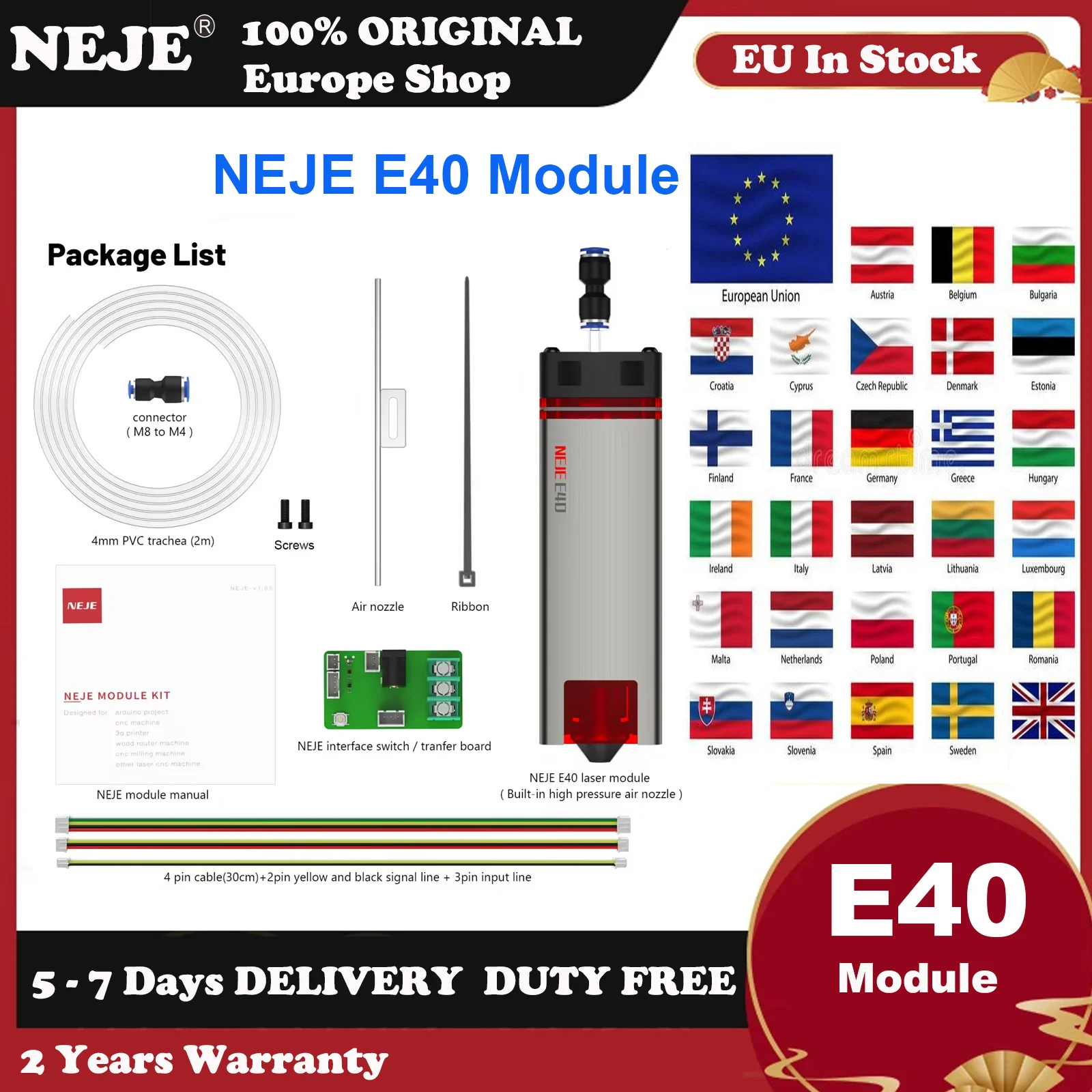 NEJE E40 Laser Module 11W  for Laser Engraving Machine, Wireless DIY CNC Wood Cutting Engraver Logo Printer Machine Tool