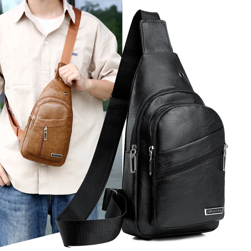 

Men's PU soft leather chest bag, commuting single-shoulder bag, waterproof casual business crossbody backpack