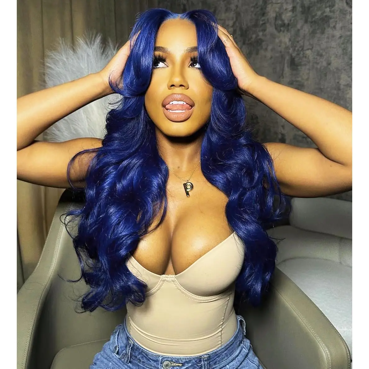 

13x4 Body Wave Transparent Lace Frontal Wigs Brazilian Human Hair Blue Colored Lace Front Wigs For Black Women Pre Plucked