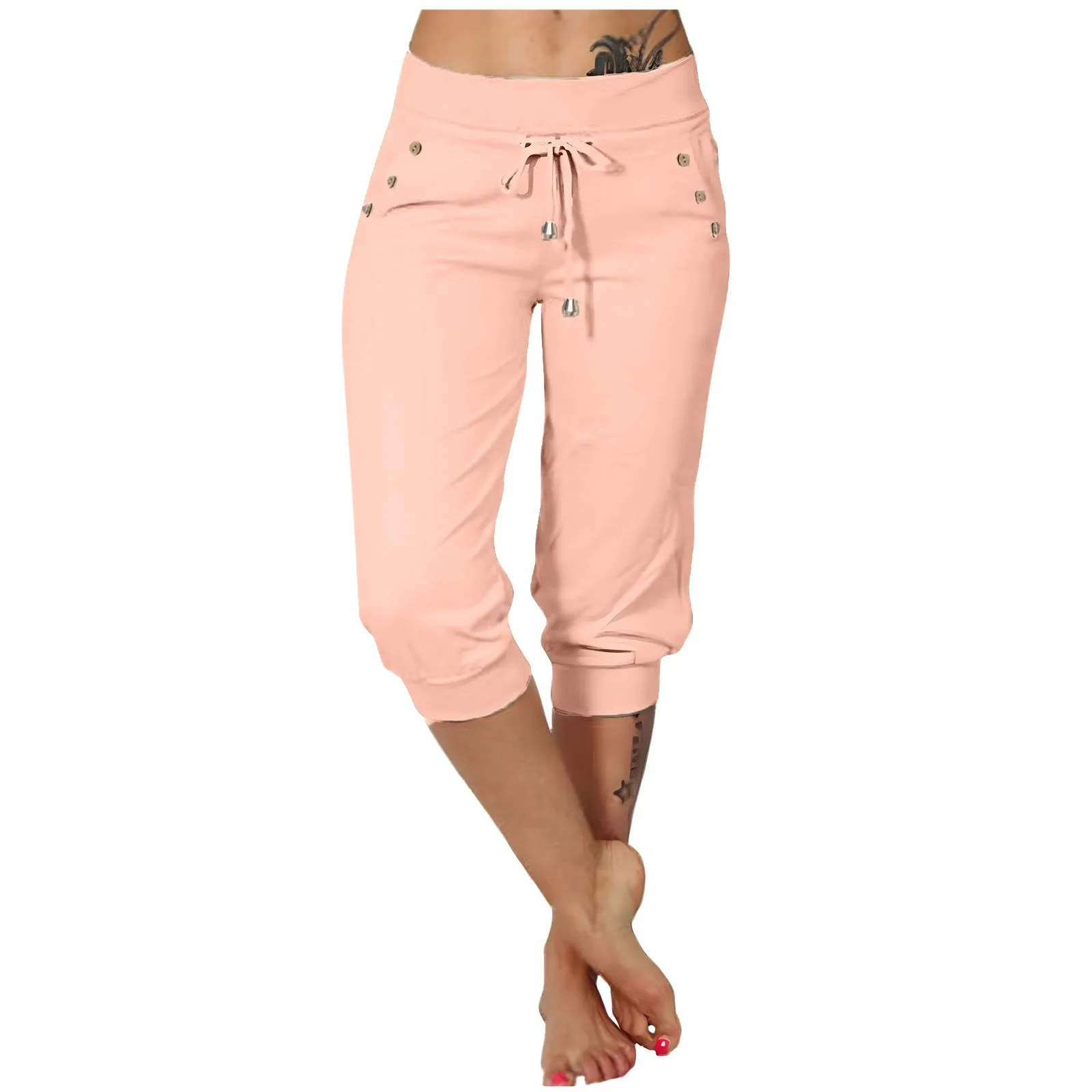 Womens Casual Sport Yoga Solid Pockets Elastic Waist Womens Casual Pants Drawstring Waist Solid Sweatpants with Pocket