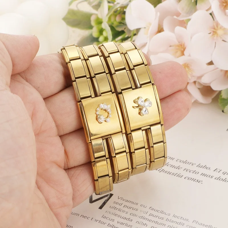 20MM Width Cute Butterfly Cherry Shell Starfish 3D Italian Charm Links Golden Beads Stainless Steel Bracelet Jewelry DIY Making