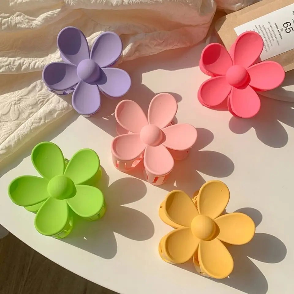 

1PC Candy Color Flower Hair Clip Simple Temperament Shark Clip for High Ponytail Bun Back of Head Styling Accessory