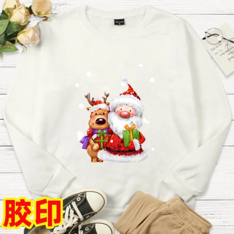 Christmas Santa Reindeer Print Tshirt Fashion Round Neck Unisex Sweatshirt Trending New Streetwear Graphic T Shirts Harajuku
