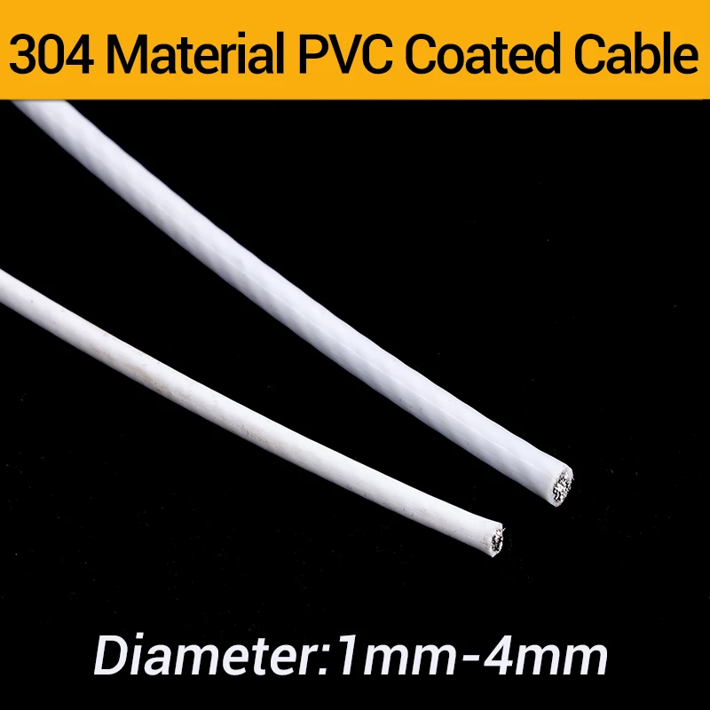 10/20/50/100Meter Steel PVC Coated Flexible Wire Rope soft Cable White Stainless Steel Clothesline Diameter 1/1.5/2/3/4mm 