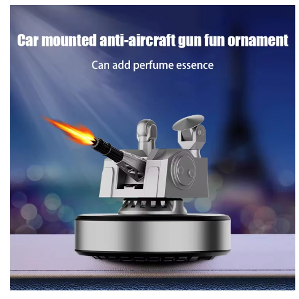 

Solar-Powered Rotating Anti-Aircraft Gun Car Air Freshener Silent Vehicle-Mounted Ornament with Perfume Essence
