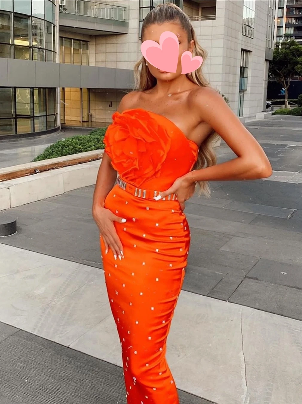 Oisslec Ballkleid, elegantes Vintage-Kleid mit süßen orangefarbenen Kristallblumen, neu, maßgeschneidert, für formelle Anlässe, Ballkleid, Abendparty-Kleider