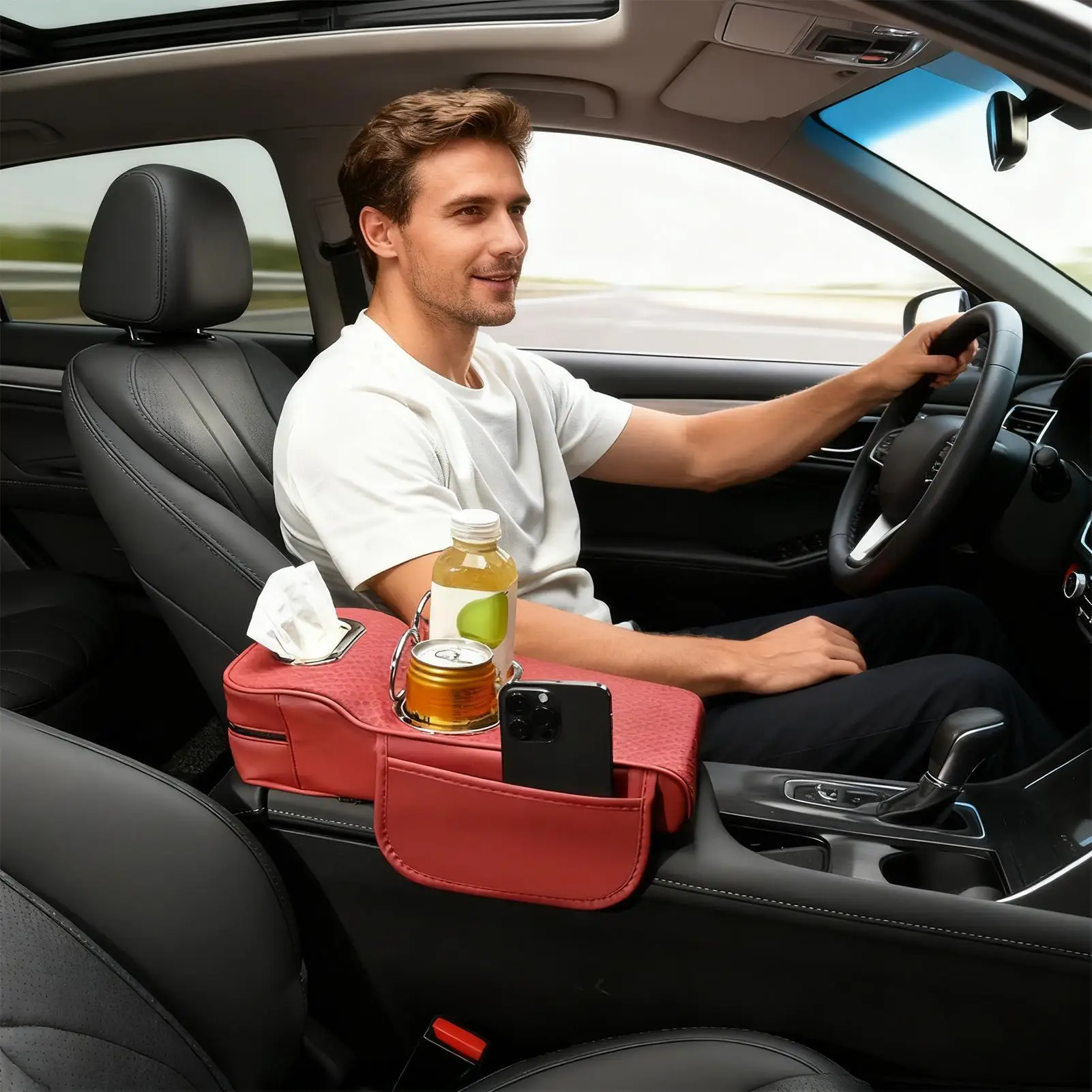 Armrest Storage Box Elastic Strap Non-Slip Heavy-Duty Organization Car Console Organizer For Family Adults Men Women Automotive