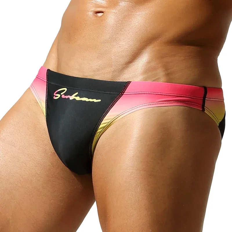 SEOBEAN Men's Gradient Color Low-Rise Bikini Swim Briefs Swimming Trunks image 6