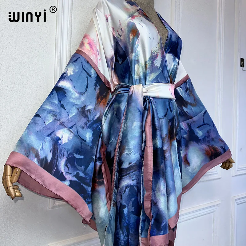 WINYI-Robe de plage kimono imprimé africain boho, cardigan élégant, vêtements de vacances, tenues de plage pour femmes, abaya