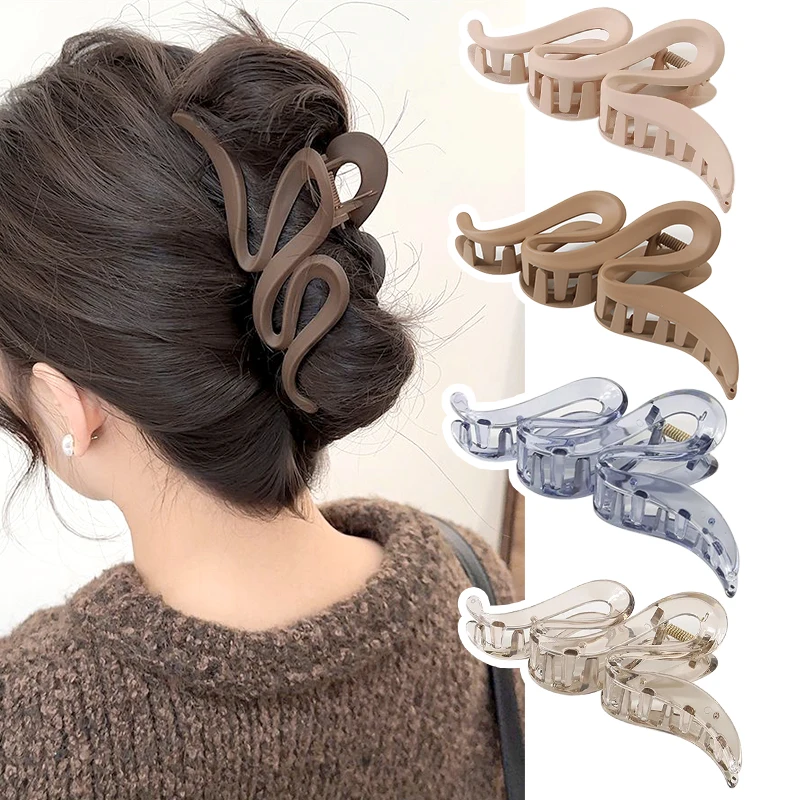 Fashion 13CM Oversized Wavy Hairpin Frosted Matte Transparent Bright Shark Clip Headdress Hair Accessories For Women Girls