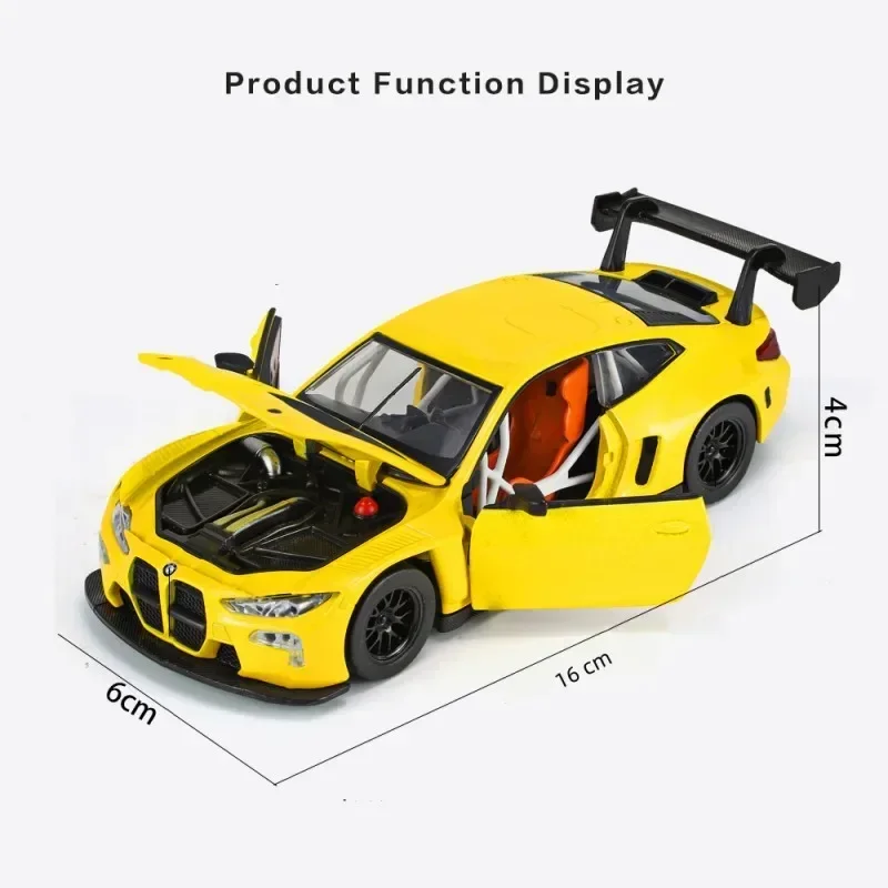 

1:32 M4 GT3 модель спортивного автомобиля из сплава, литье под давлением, металлическая игрушка, модель гоночного автомобиля, имитация звука и света, коллекция подарков