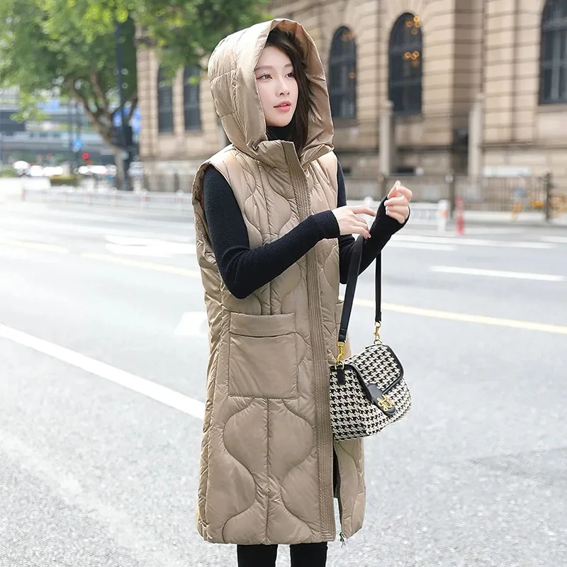 Women Long Puffer Jacket Fashion Korean Vest Coats 2024 Autumn Winter Warm Thickening Long Parkas Casual Loose Outwear Mujer