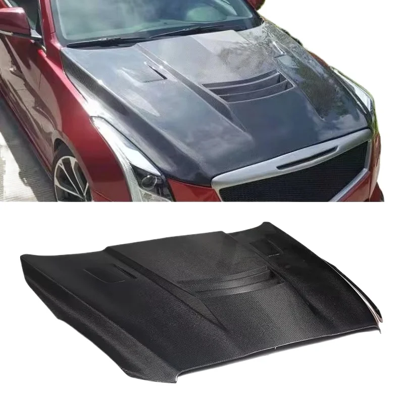 

New Black Carbon Fiber Hood ATS-L Universal Fitment Vertical Bill 3-Hole Design Screw-On Retrofit/Upgrade Part Includes Other