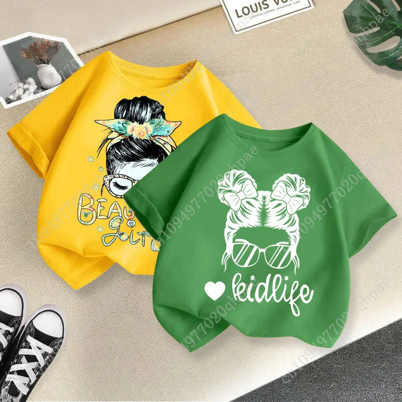 2025 صيف جديد ملابس الأطفال موضة مطبوعة الأطفال تي شيرت الفتيات قصيرة الأكمام قمة الموضة أسفل قميص الاتجاه