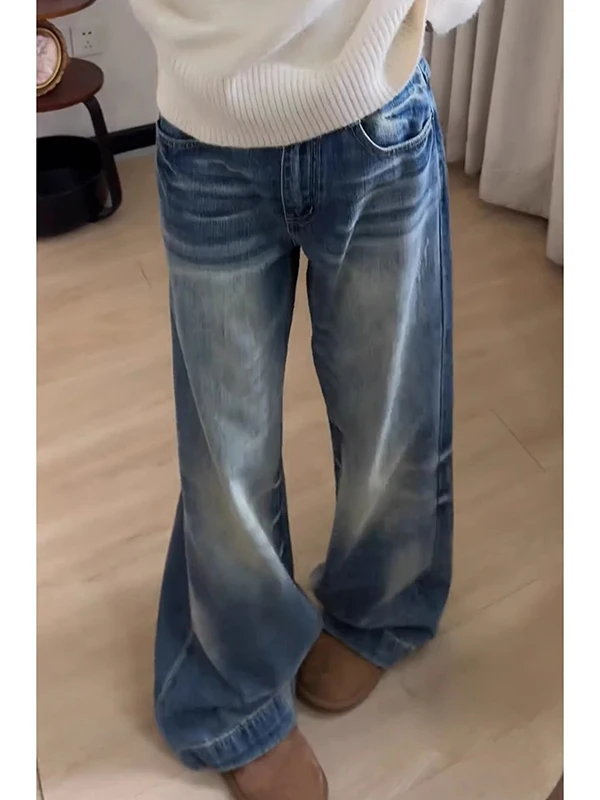 

Американские ретро-джинсы с высокой талией и расклешенными штанинами, женские, свободные, стройнящие, универсальные, не обтягивающие, широкие брюки
