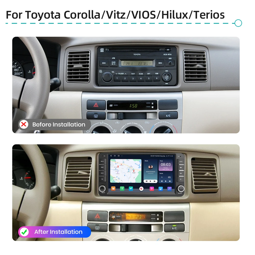 CarPlay Android 14 Car Radio for Toyota Rav4 Corolla Vitz VIOS Hilux Terios GPS Navigation WiFi Bluetooth Car Multimedia Player