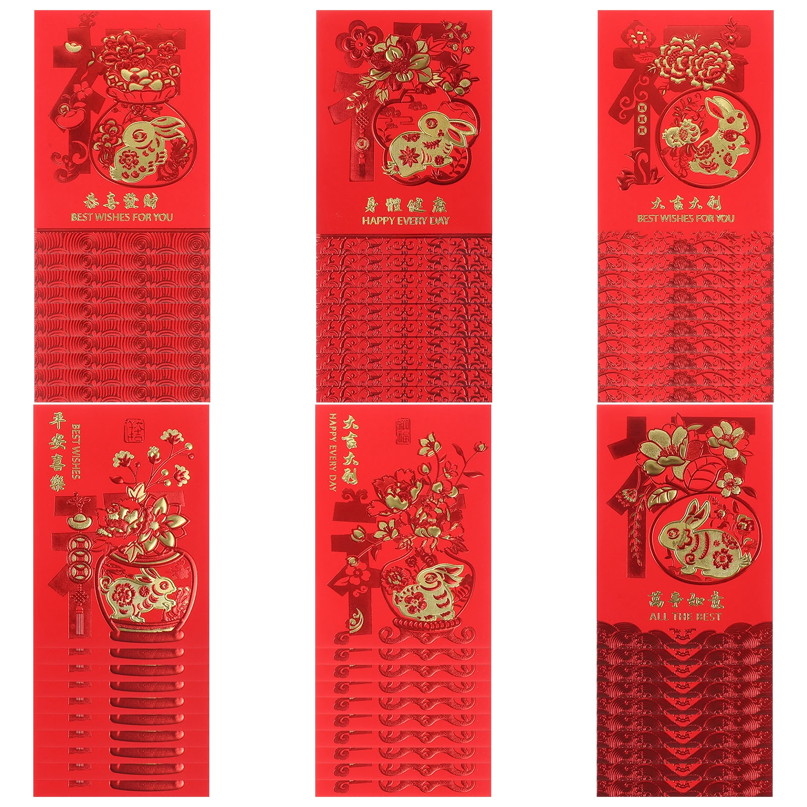 

60 Pcs s Gifts Year of The Rabbit Red Envelope Chinese New Money Packet Lunar Envelopes Spring Festival Child