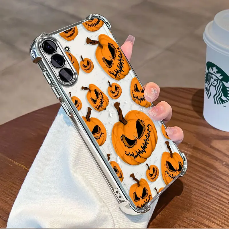 Plating Protective Cover For Samsung Galaxy A57 A37 A27 A17 5G Case TPU Four-corner Shockproof Halloween pumpkin Simple