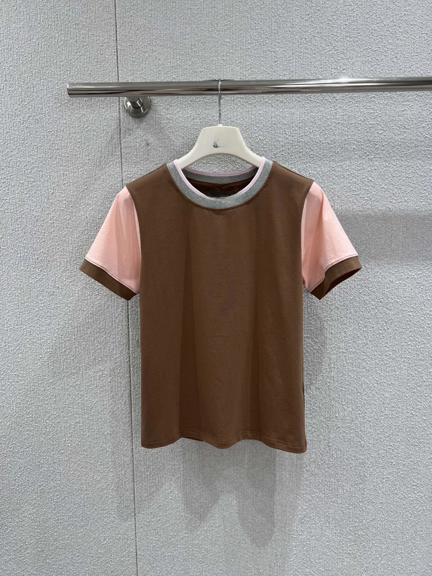 

Retro College Style Short Sleeve round Neck T-Shirt Color Block Casual Fashionable Versatile Cotton Commute Style Women's Top
