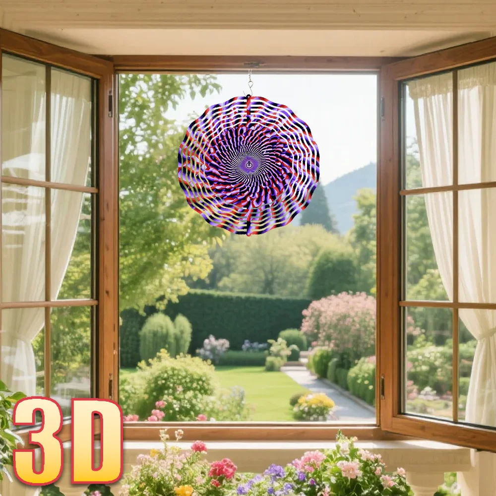 CIFbuy 3D Abstract Spiral Art Wind Chime 360° DIY Creative Wind Spinner with Rotating Hook for Front Door Porch Decoration