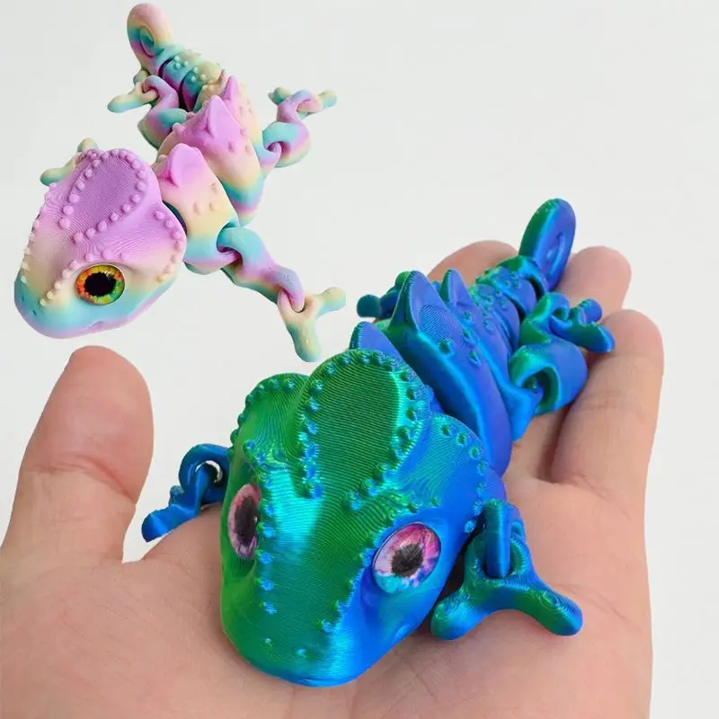 3D Printing Chameleon Ornaments Multi-joint Movable Gradient Model Simulation Dragon Color Cartoon Home Party Decor Kids Gifts