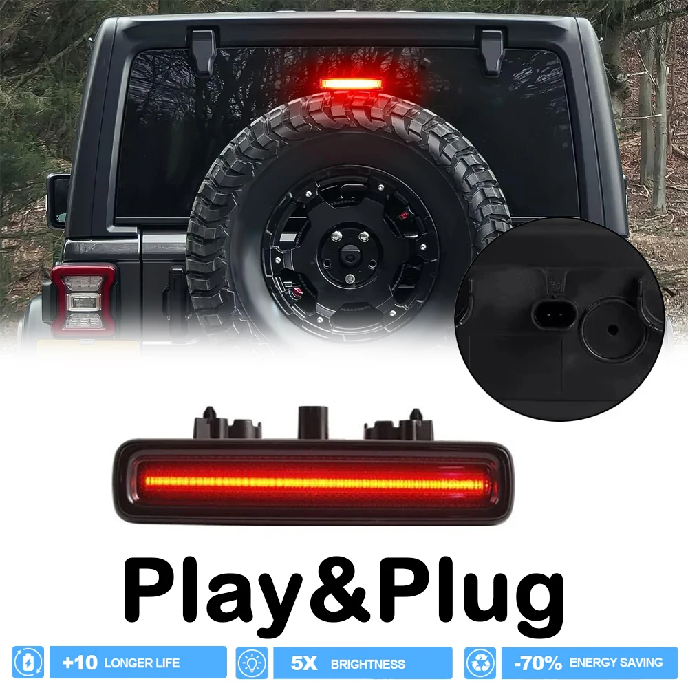 

1 шт. красный светодиодный стоп-сигнал Canbus для Jeep Wrangler JL 2018-2024, дымчатая линза, высокое крепление, противотуманная фара заднего хода DRL 68281930AA