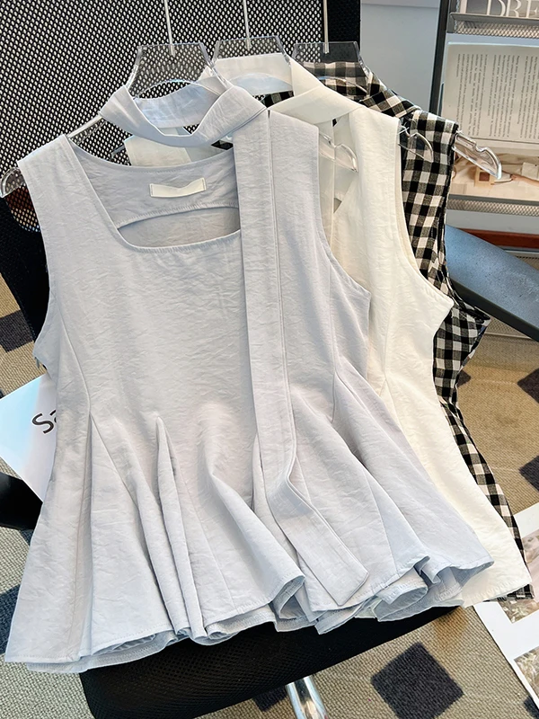 Summer Short Sleeve Women's Vest Square Collar Sash Detail Slimming Waist Design Floral  Detail Casual Wear Outerwear