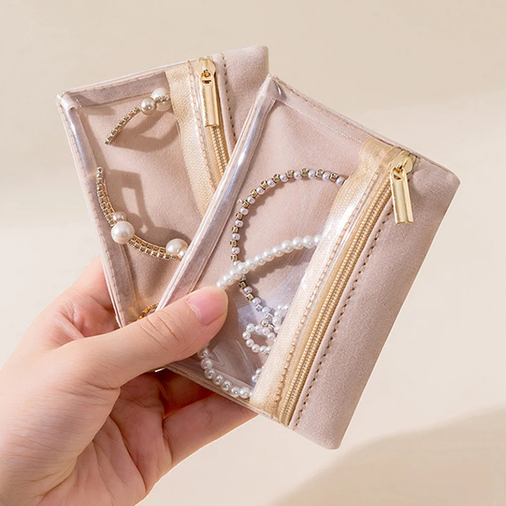6pcs Portable Jewelry Storage Bag Earrings Necklace Zipper Pouch Travel Watch Ring Organizer Clear