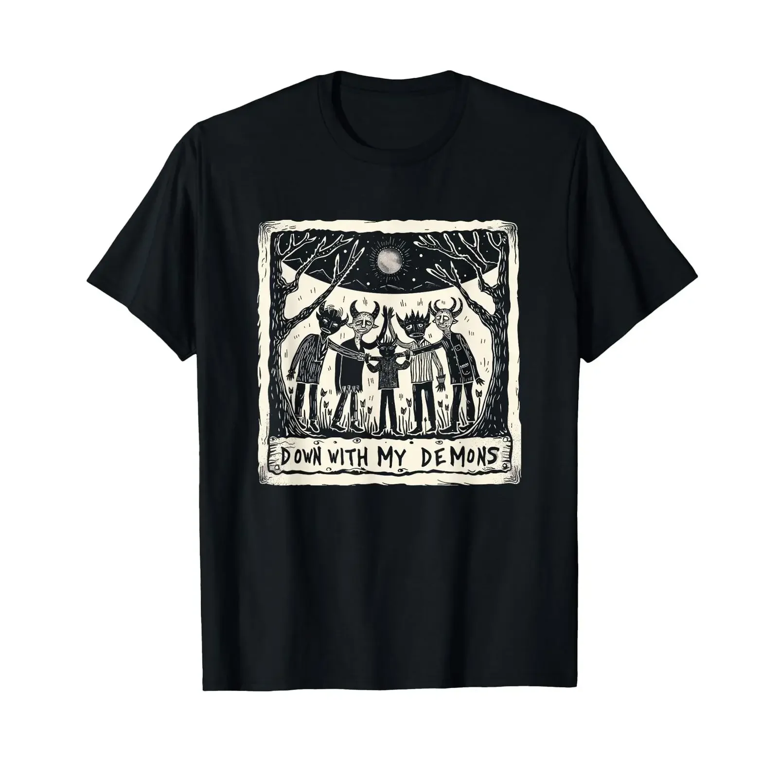 Down With My Demons Occult Gothic Witchcraft Horror Punk T Shirt black vintage Washed Soft Stretched Stylish designer clothes