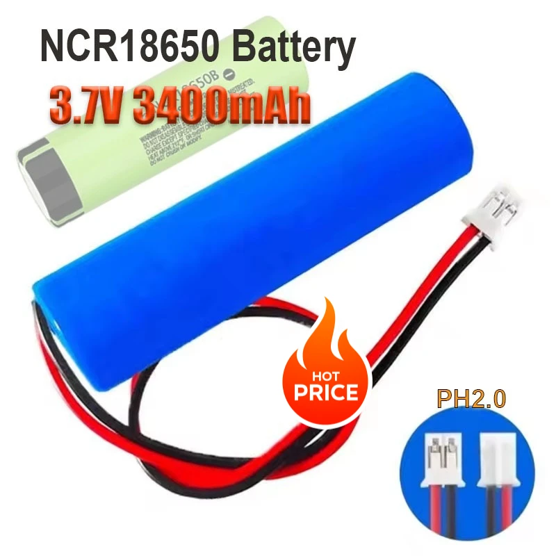 NCR18650 Rechargeable Battery 3.7 V 3400mAh LED Fishing Light Speaker Bluetooth Emergency Battery DIY Plug in Cable PH2.0