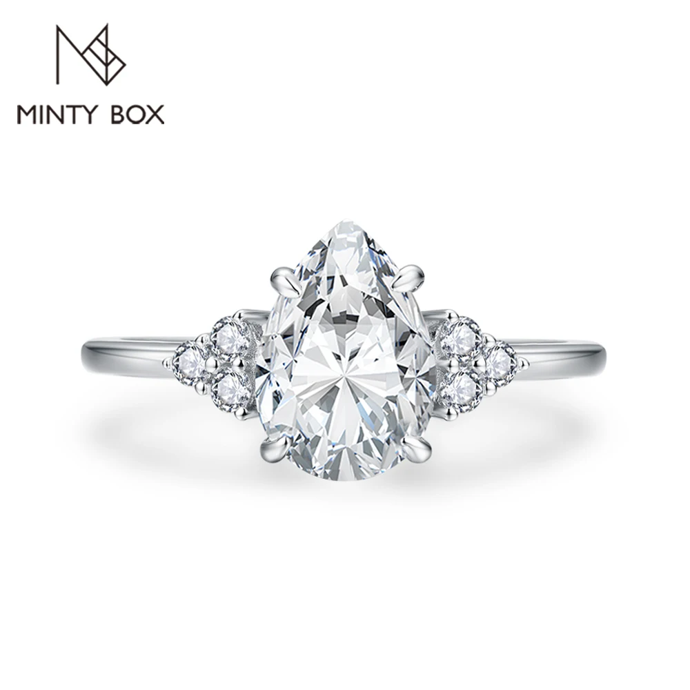 

MINTYBOX 2.0ct Pear Shape Moissanite Engagement Ring with Lab Diamond S925 Sterling Silver Drop 7*10mm Rings For Women Jewelry