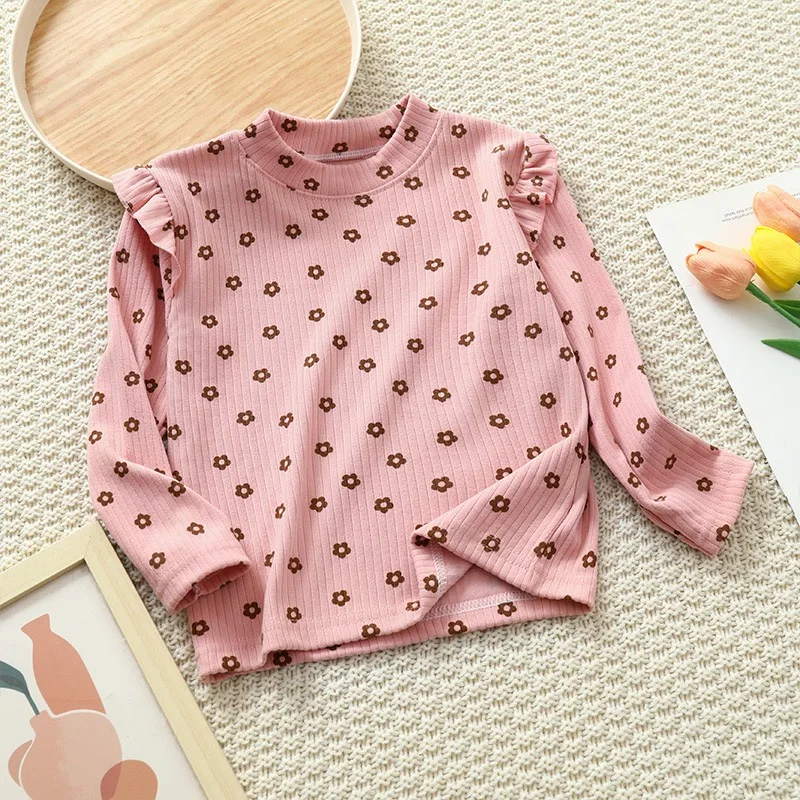 1pcs Autumn Winter Children\'s T-Shirts Baby Floral Print Tops Kids Round Neck Long Sleeve Base Shirt Girls Tshirts Clothes