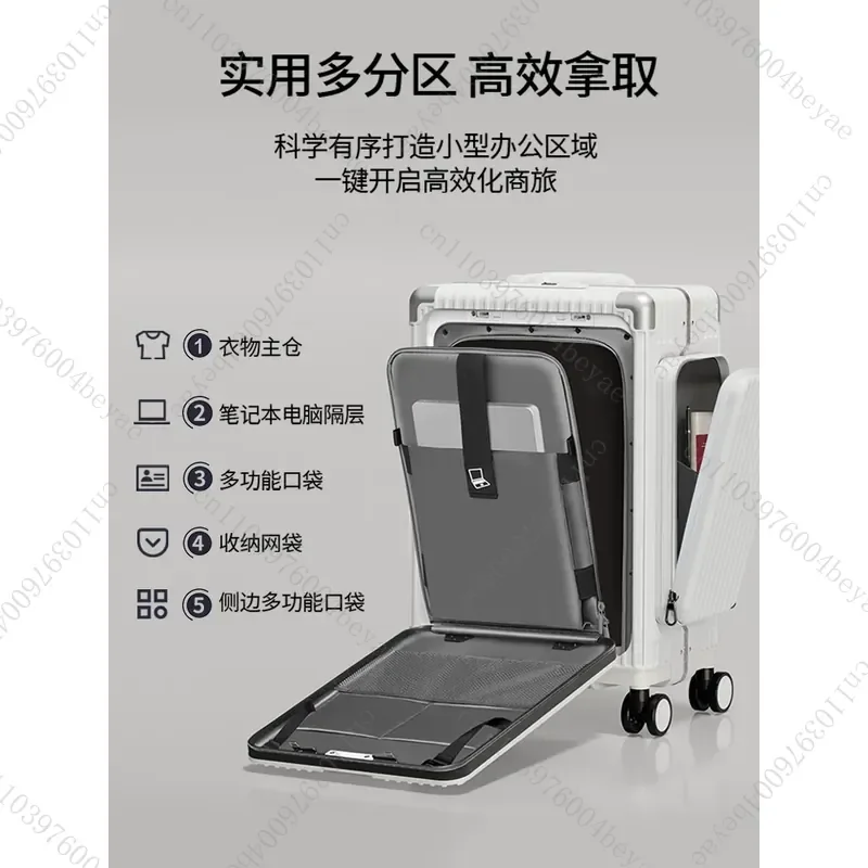 Front opening universal wheel multi-functional suitcase wear-resistant password aluminum frame trolley case new