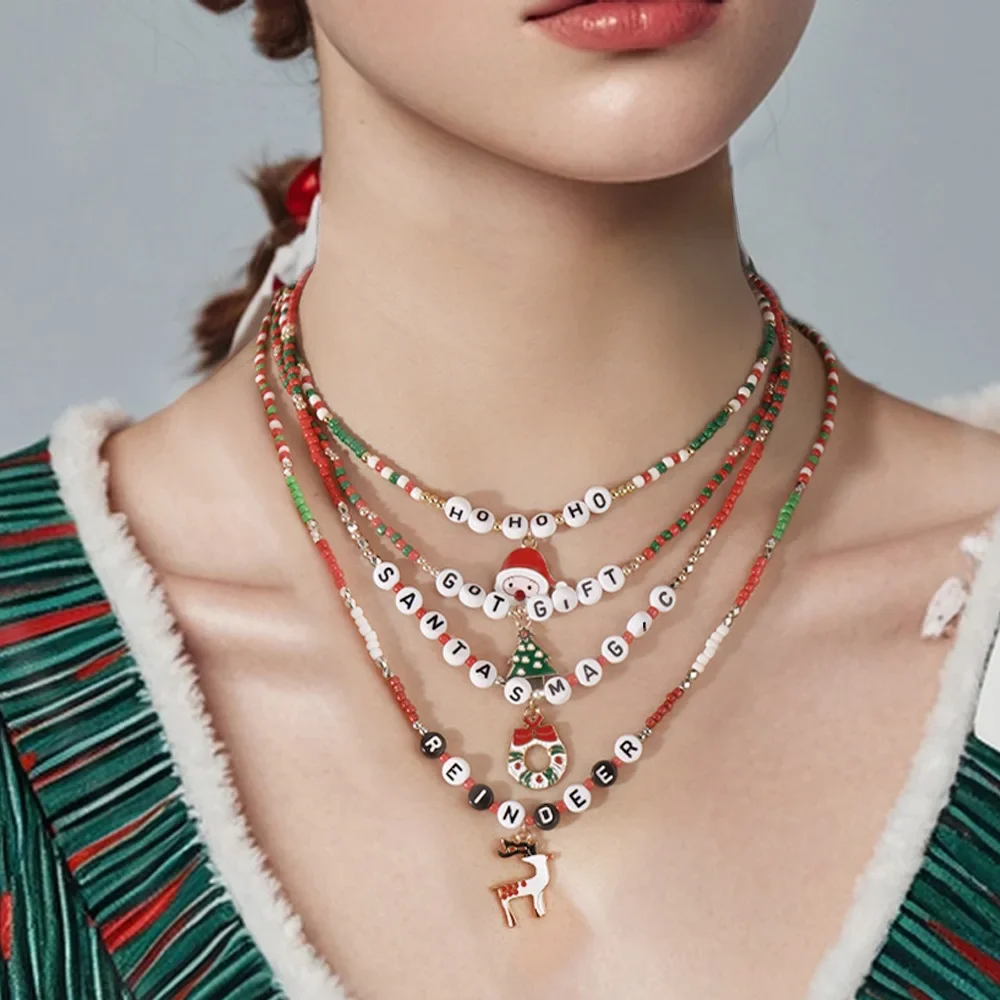 

1pc Bohemian style Christmas element copper bead bead string necklace to celebrate Christmas, daily gift giving