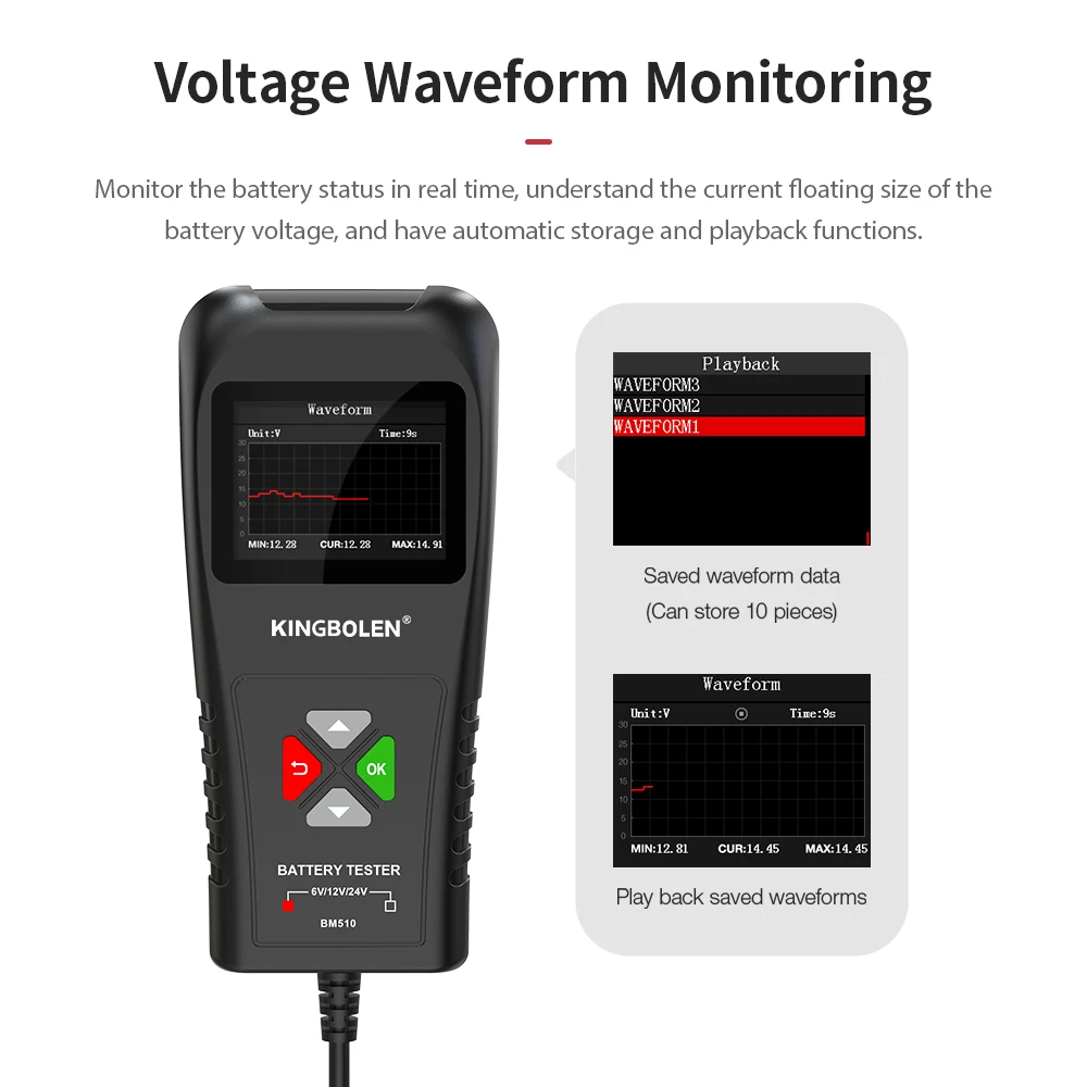 KINGBOLEN 배터리 테스터, Ediag BM510 배터리 분석기, 6V, 12V, 24V 충전 리플 테스트, 신제품