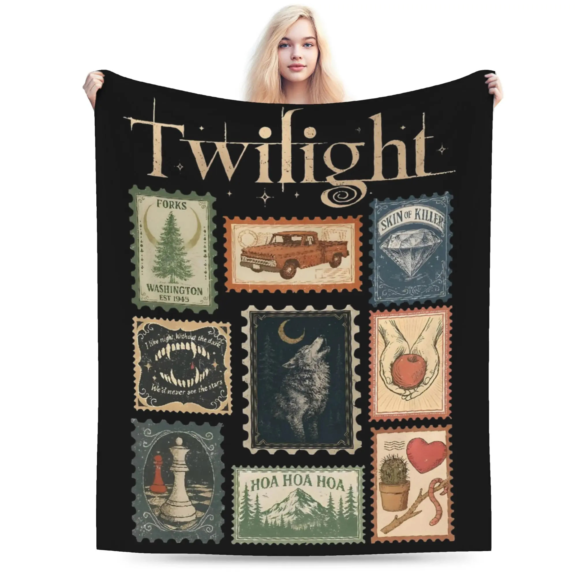 Twilight Movie stamp Blanket Flannel Textile Decor  Multi-function Super Warm Throw Blanket for Bed Car Bedding Throws