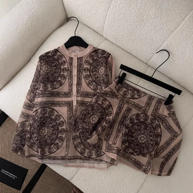 

25 Summer New French Vintage Old Money Shirt With Ruffle Skirt Thin Suit Set
