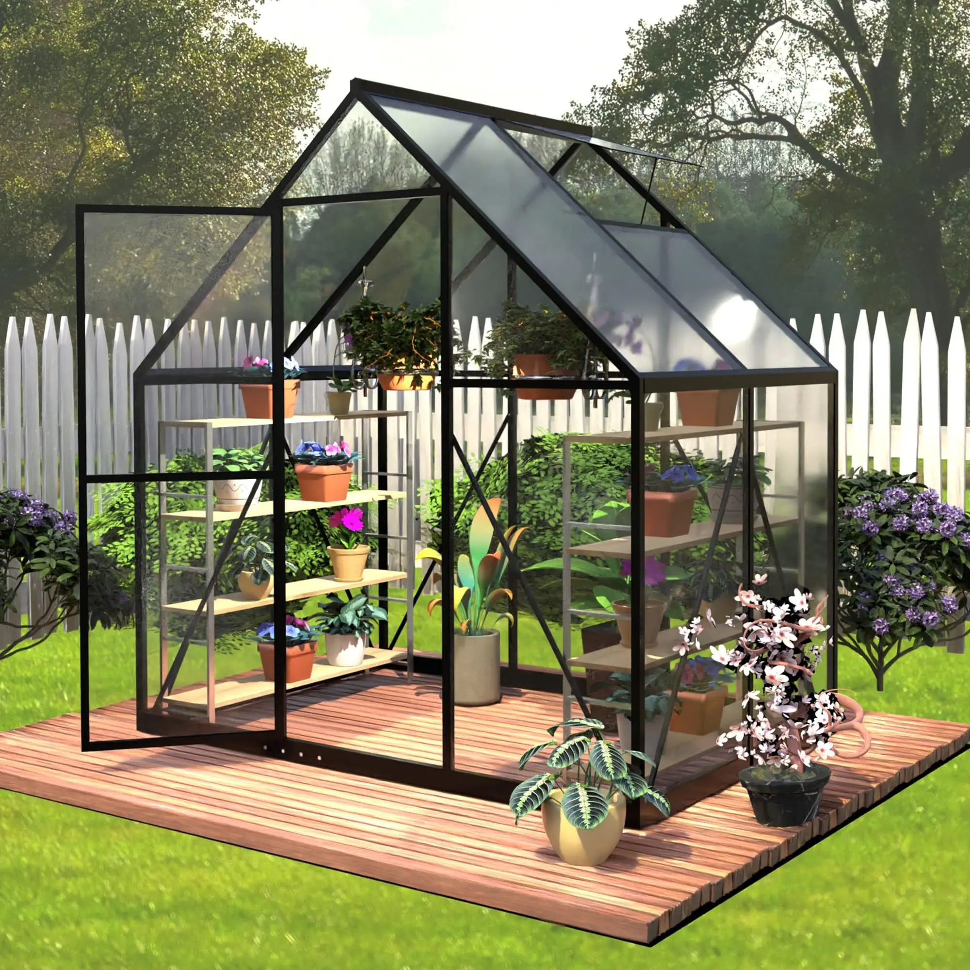 6 x 4 FT Polycarbonate Greenhouse, Winter Greenhouses for Outdoors,Outdoor Greenhouse with Roof Air Vent, Heavy Duty