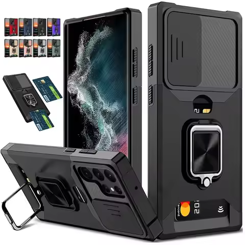 Shockproof Magnetic Holder case for Samsung Galaxy S25 S24 S23 S22 S21 Ultra Plus FE Note 20 Ultra With Card Solt Cover