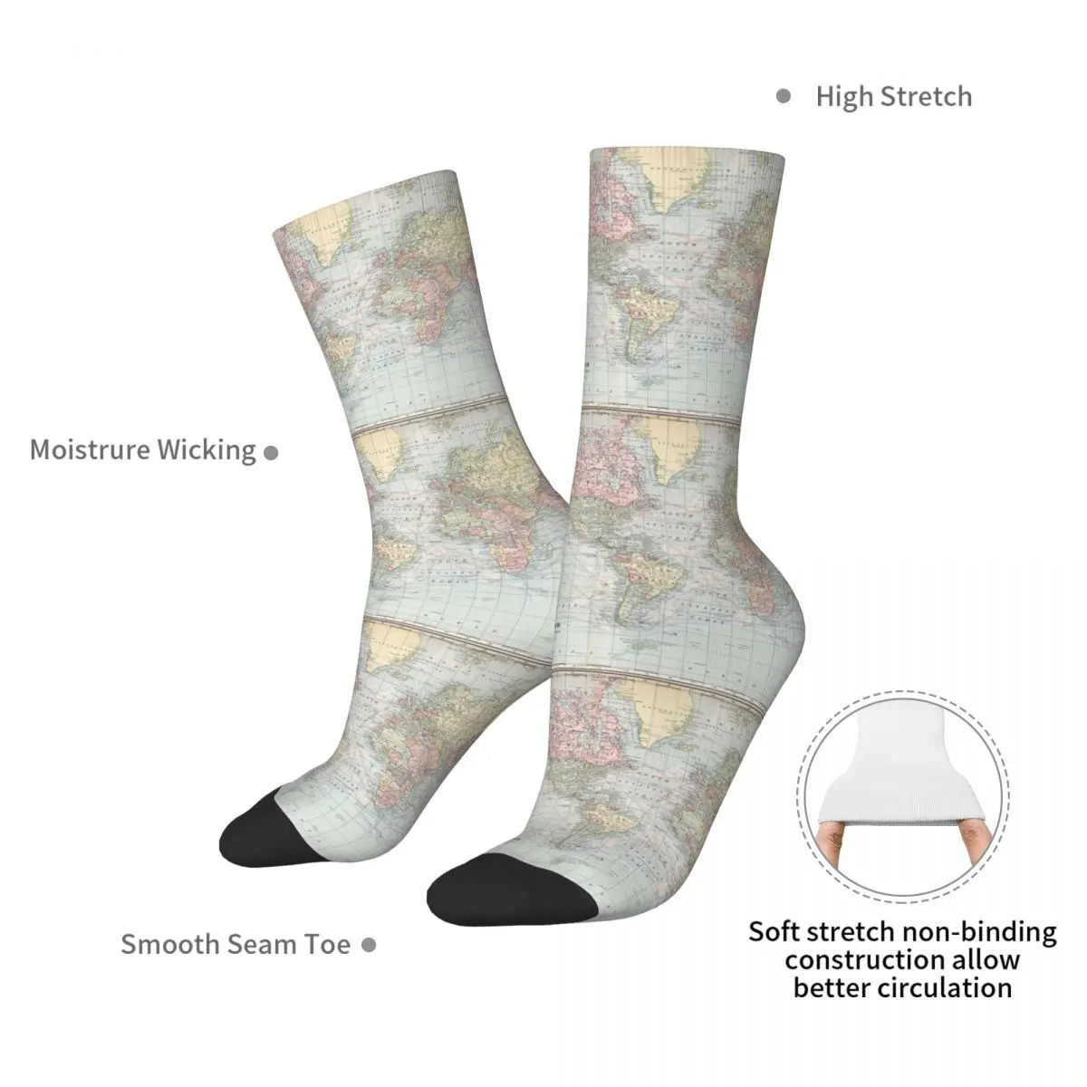 Vintage World Map 1901 Socks Harajuku Super Soft Stockings All Season Long Socks Accessories for Man's Woman's Christmas Gifts