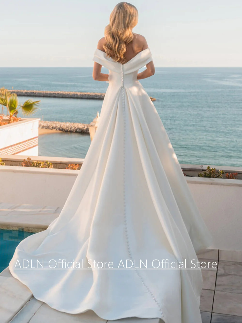 فستان الزفاف الحديث وصول جديد مخصص قبالة الكتف الخامس الرقبة الزهور ألف خط قطار الاجتياح ثوب الزفاف أزرار الظهر #2