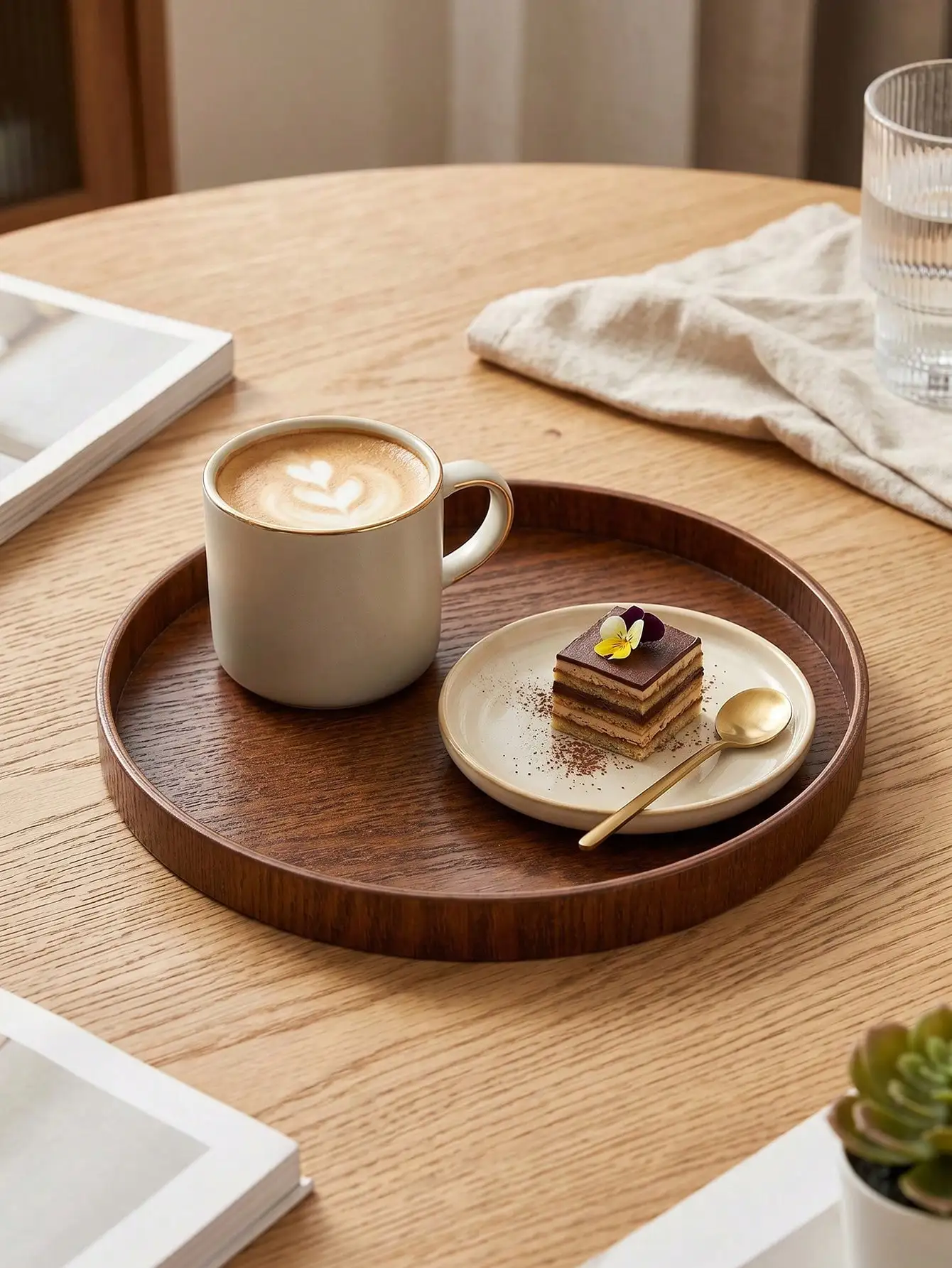 1pc/3pcs Natural Wooden Serving Tray, Round Platter For Snack, Cake, Bread, Multi-Use Breakfast Coffee Tea Tray, Charcuterie Platter For Kitchen Dining Table, Restaurant Serving & Table Decor Organizer Plate sh25043075663067265 view 2