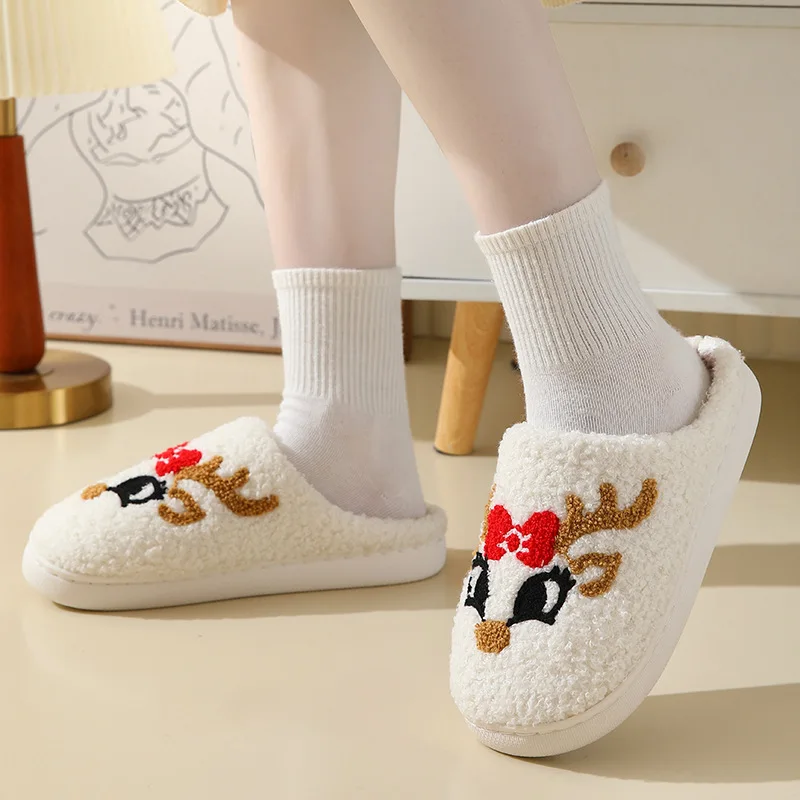 Plush Cozy Christmas Santa Slippers for Couples Indoor Winter Home Footwear Soft Warm Cute Cartoon House Shoes